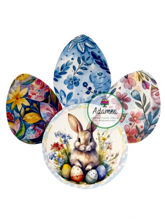 Topper de tort  personalizat cu element special din carton sub forma de 8 oua de Paste colorate [1]