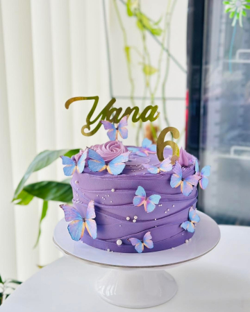 NOUTĂȚI - Topper de tort  personalizat cu element special din carton sub forma de  9 fluturi de marimi diferite roz cu mov