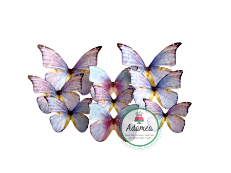 Topper de tort  personalizat cu element special din carton sub forma de  9 fluturi de marimi diferite roz cu mov [3]