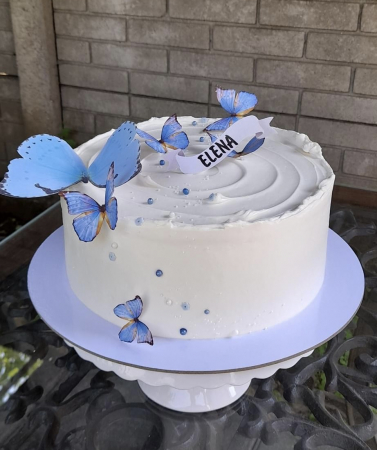 Topper de tort  personalizat cu element special din carton sub forma de  9 fluturi de marimi diferite roz cu mov [2]