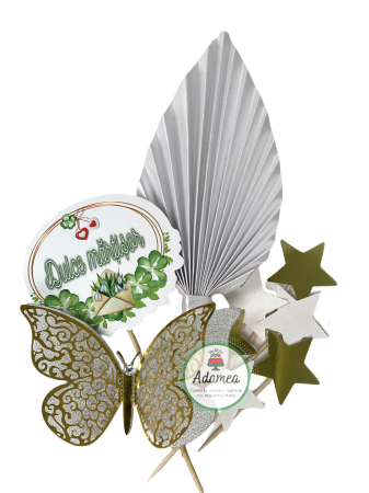 Pachete  Ready to Use - Set de toppere cu stegulet cu Dulce martisori, stele, evantai alb si fluture CADOU