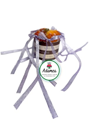 NOUTĂȚI - Topper de tort  personalizat cu element special din panglica laminata metalica mov - set de 6 funde sau fundite decorative de tort