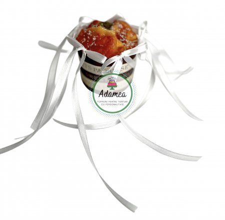 Tematici - Topper de tort  personalizat cu element special din panglica de satin alb cu fundite ornament de tort