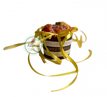 Topper de tort  personalizat cu element special din panglica de satin galben tip auriul cu 6 fundite decorative de tort