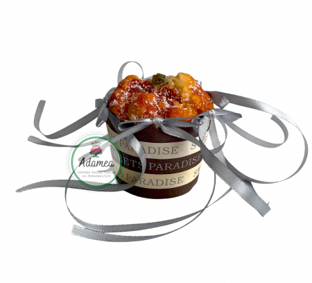 Topper de tort  personalizat cu element special din panglica de satin gri tip argintiu cu fundite de tort decorative