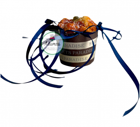 Topper de tort  personalizat cu element special din panglica de satin indigo inchis cu fundite ornament de tort