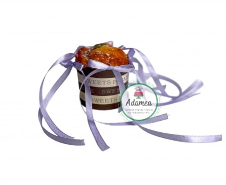 Topper de tort  personalizat cu element special din panglica de satin mov deschis  cu 6 fundite decorative de tort