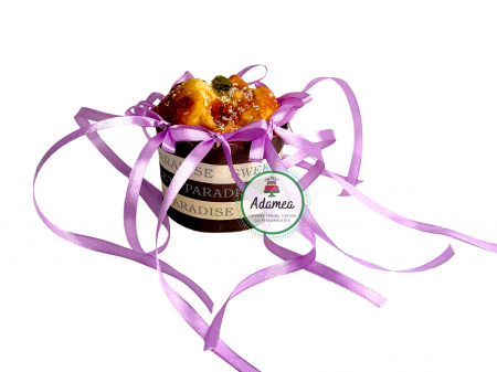 Topper de tort  personalizat cu element special din panglica de satin roz mov cu 6 fundite