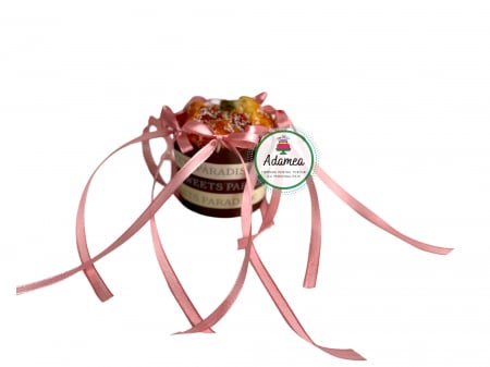 Produse din plastic/lemn/material textil - Topper de tort  personalizat cu element special din panglica de satin roz prafuit cu 6 fundite