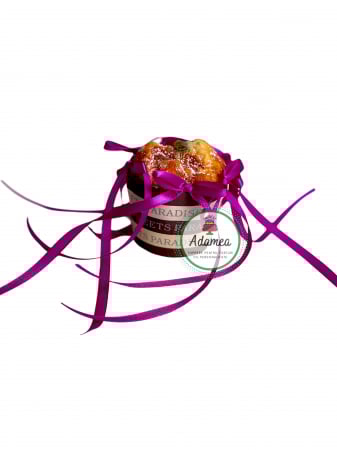 Topper de tort  personalizat cu element special din panglica de satin mov cu 6 funde de decor