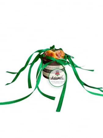 Topper de tort  personalizat cu element special din panglica de satin verde cu 6 fundite