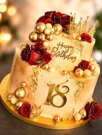 Topper de tort  personalizat cu element special din metal coronita regala aurie cu cristale si lumanare [1]