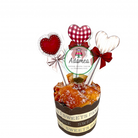 Set toppere de tort cu ornament din carton cu inimioare