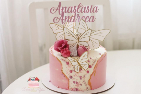 Orament  tort cu 3 toppere fluturi mari albi cu auriu [0]