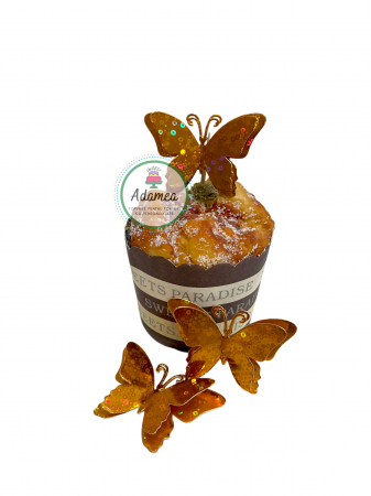 Fluturași - Topper de tort cu element special din carton sub forma de fluture dublat galben heliomat