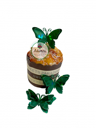 Fluturași - Topper de tort cu element special din carton sub forma de fluturi verde heliomat 3D