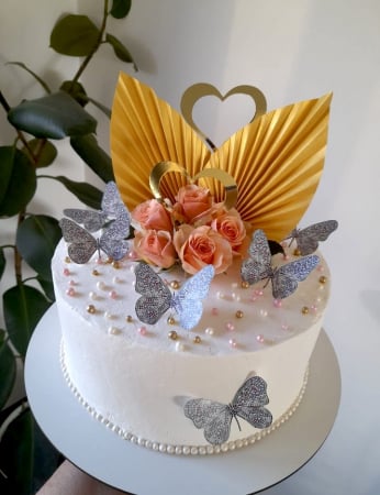 topper tort cu ornament cu inimi auriu oglinda [2]
