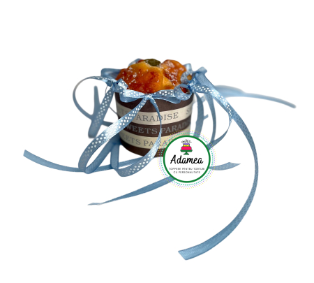 Fundite din panglica - Topper de tort personalizat cu fundite din satin albastru bleu deschis cu buline albe