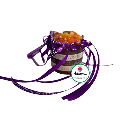 Fundite din panglica - Topper de tort personalizat cu fundite din satin mov inchis deschis cu buline albe