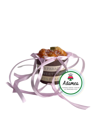 NOUTĂȚI - Topper de tort personalizat cu fundite din satin roz mov deschis