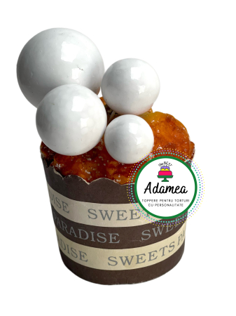 NOUTĂȚI - Topper de tort  personalizat cu element special din acril sub forma de bile sau sfere pentru torturile cu baloane alb