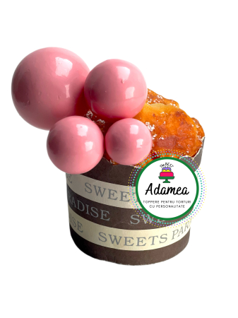 Bile/sfere/baloane - Topper de tort  personalizat cu element special din acril sub forma de bile sau sfere pentru torturile cu baloane roz sau baby pink