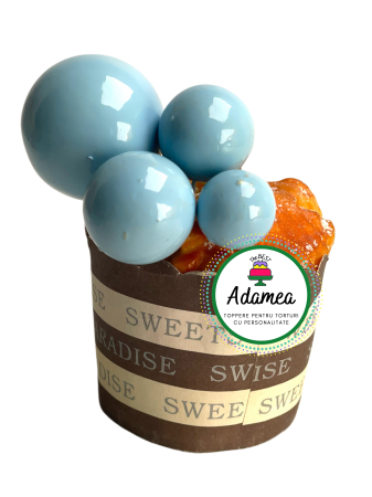 Bile/sfere/baloane - Topper de tort  personalizat cu element special din acril sub forma de bile sau fere pentru torturile cu baloane bebe blue