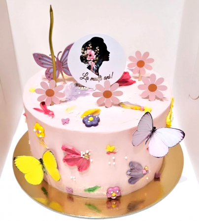 topper de tort cu element special din carton cu flori si La multi ani [3]