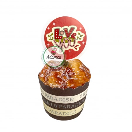 Topper de tort cu element special din carton sub forma de discheta cu Love you