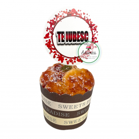 Iubire - Topper de tort cu element special din carton sub forma de coronita cu inimi si te iubesc cu rosu