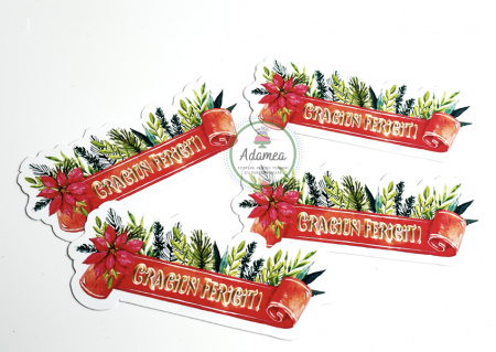 Crăciun - Topper tort cu decor din carton cu banner brad si Craciun Fericit