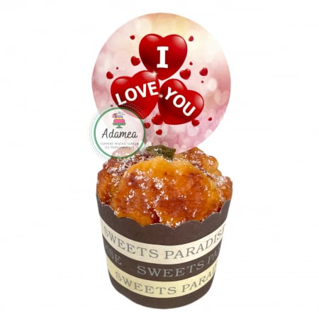 Topper de tort cu element special din carton sub forma de discheta cu I love you pe baloane inimioara