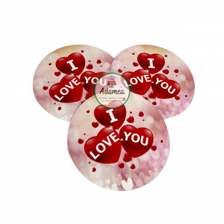 Topper de tort cu element special din carton sub forma de discheta cu I love you pe baloane inimioara [1]