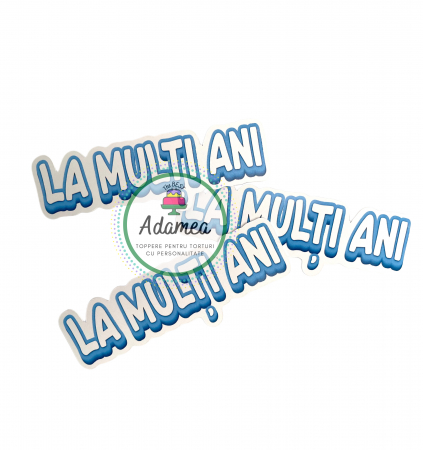 Topper de tort  personalizat cu element special din carton sub forma de  mesaj la multi ani alb bleu pentru Bluey sau Baby Riki [1]