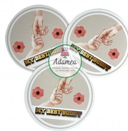 Pentru domni, tatici si cavaleri - Topper de tort personalizat „My Best Buddy”, cu design emoționant al mâinilor unite, realizat manual de ADAMEA