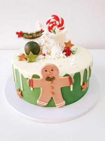 Topper tort cu stegulet cu ornament din brad cu fundite si Craciun Fericit [1]