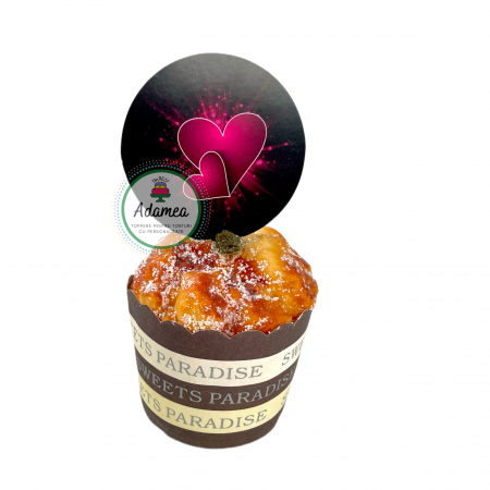 Sfantul Valentin - Dragobete - iubire - Topper de tort cu element special din carton sub forma de dicheta cu doua inimi