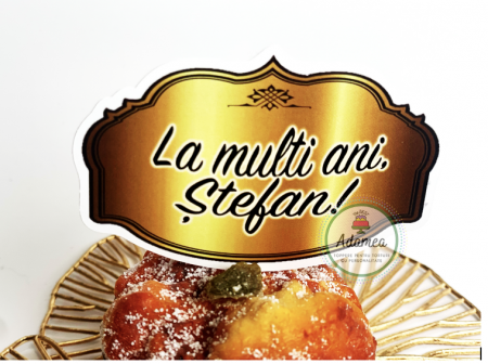 Topper de tort cu ornament tip stegulet din carton cu La multi ani, Stefan [1]
