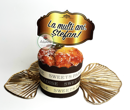 Topper de tort cu ornament tip stegulet din carton cu La multi ani, Stefan [0]