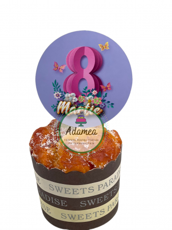 Topper de tort cu element special din carton sub forma de cerc cu  8 martie (efect 3D)