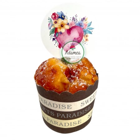 Topper de tort cu element special din carton sub forma de disc cu inima pictata