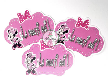 Minnie - Topper tort cu cartons roz cu la multi ani si Minnie