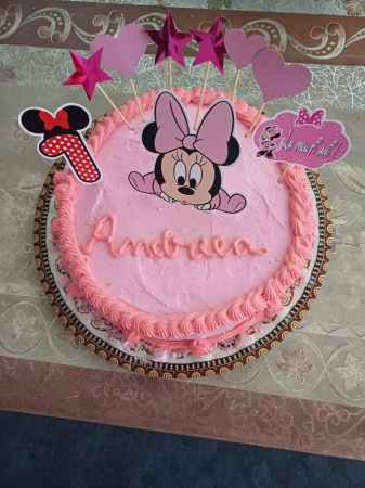 Topper tort cu cartons roz cu la multi ani si Minnie [1]