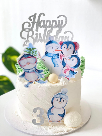 Suita toppere de tort cu pinguini si om de zapada