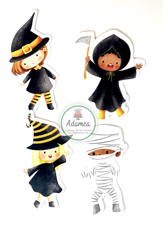 Halloween - Suita toppere de tort cu elemente din carton copii costumati de Halloween