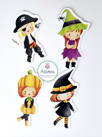 Halloween - Suita toppere de tort cu elemente din carton copii costumati de Halloween