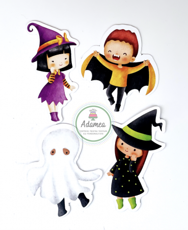 Halloween - Suita toppere de tort cu elemente din carton copii costumati de Halloween