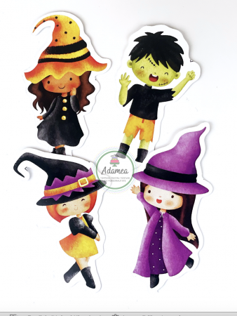 Halloween - Decor de tort cu ornament tip cartonas cu copii simpatici in costume de Halloween