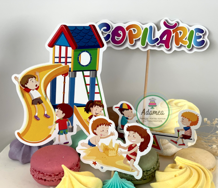 Ziua Copilului - Suita de toppere de tort cu cartonase cu tema Ziua copilului