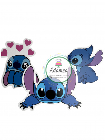 NOUTĂȚI - Topper de tort personalizat cu element special din carton cu3 ipostaze ale lui Stitch